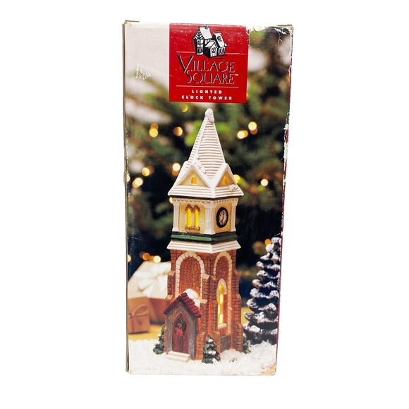 Village Square Christmas Holiday Ceramic Lighted Clock Tower - Picture 9 of 11
